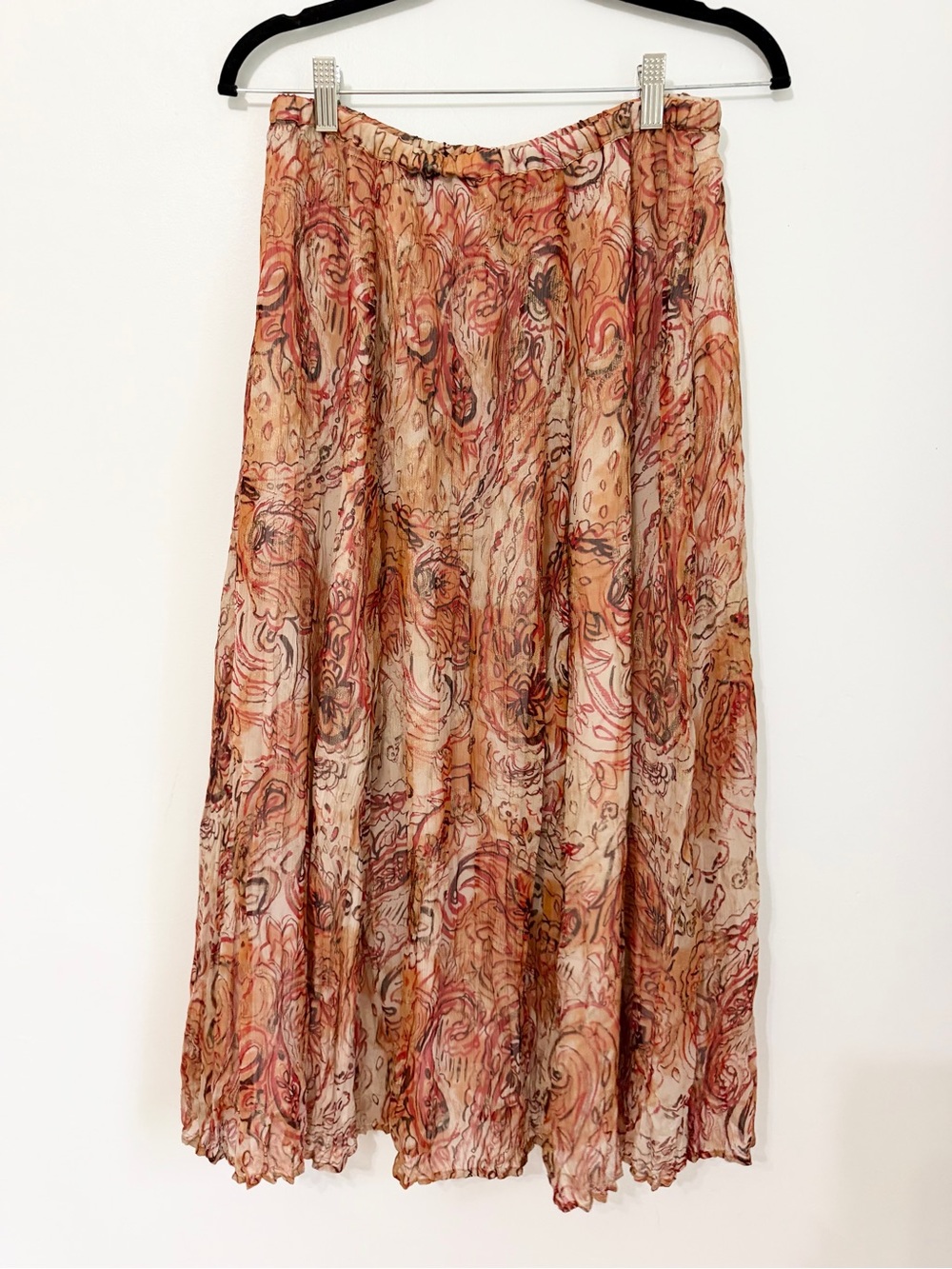Chicos size 1 silk elastic pull on skirt paisley print boho midi length